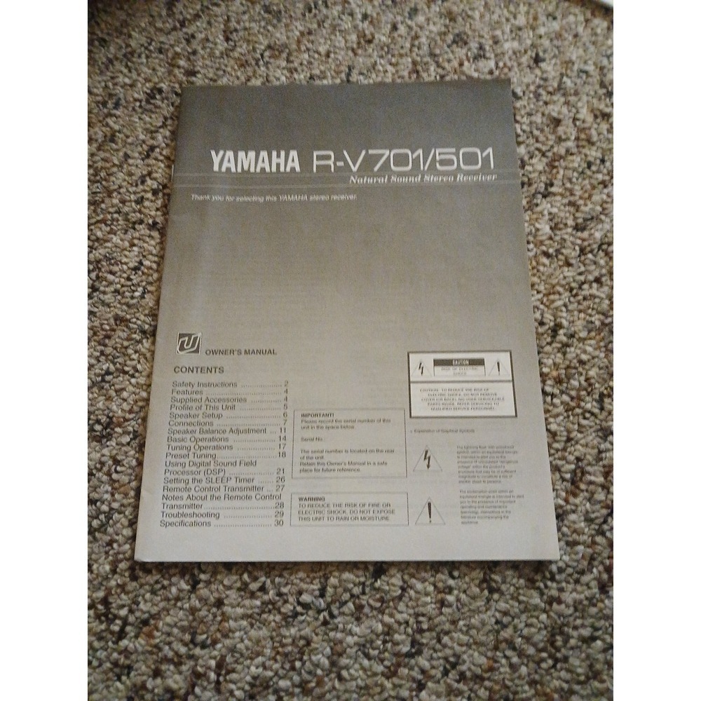 Yamaha R-V501 Receiver Owners‎ Manual